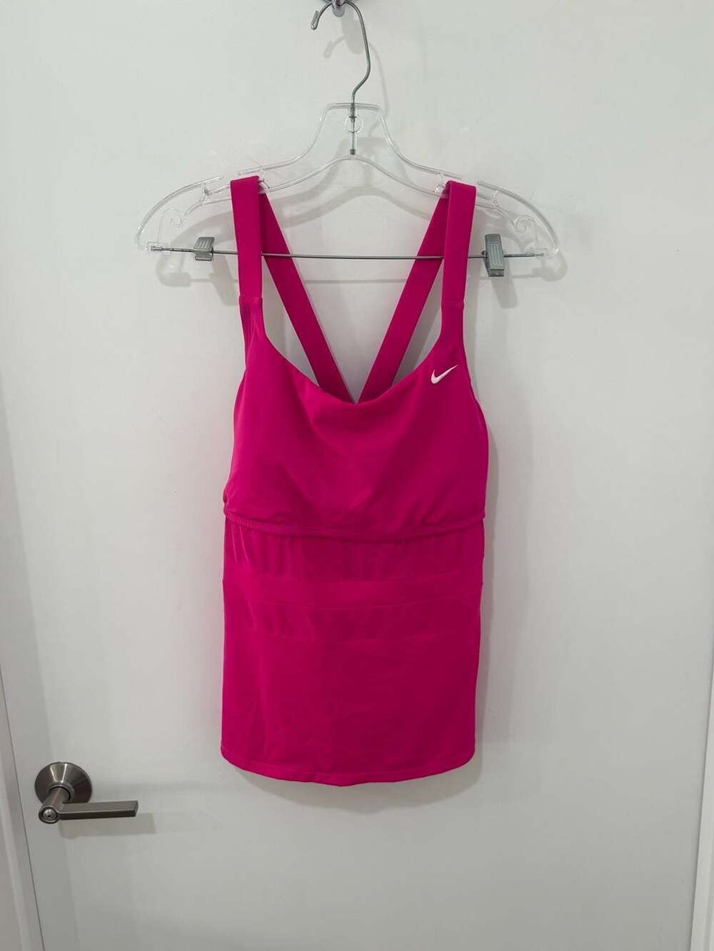 Nike Women's Mesh Solid Edge V-Back One-Piece Swimsuit in Laser Fuchsia
